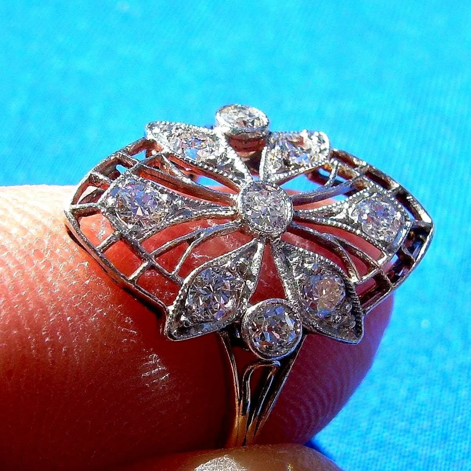 Original EARTH MINED DIAMOND Deco Engagement Ring 1 carat Antique PLATINUM 14K