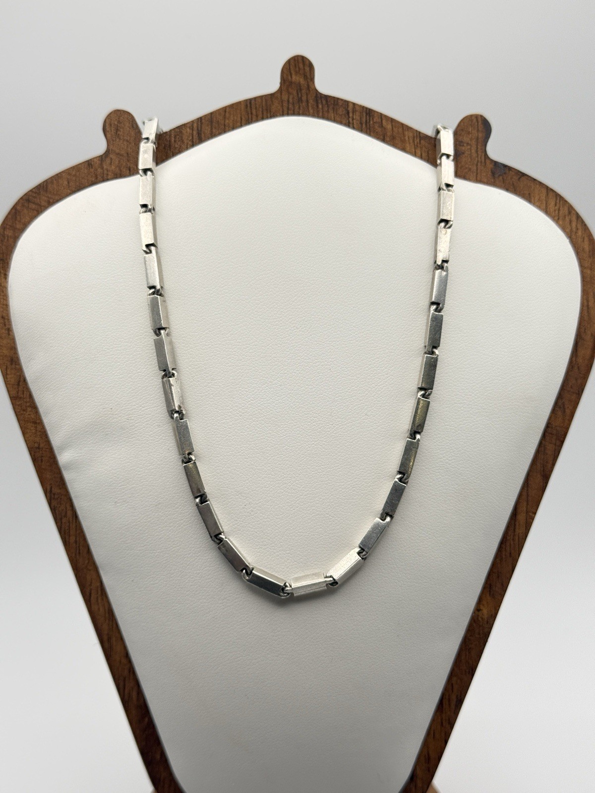 Vintage Heavy 925 Sterling Silver Modernist Bar Link Chain Necklace, 25 inch 33g