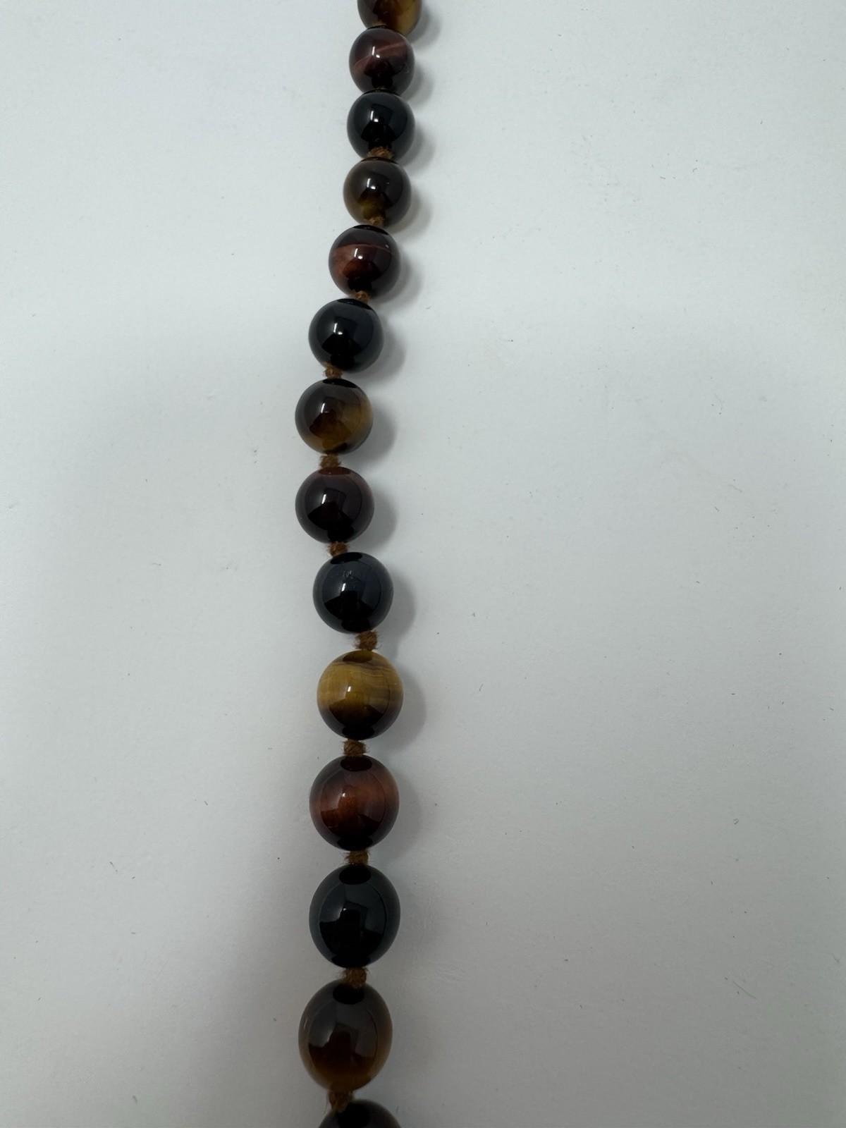 Vintage Single Strand Tigers Eye Beaded Necklace, Gold Tone Lobster Claw Clasp