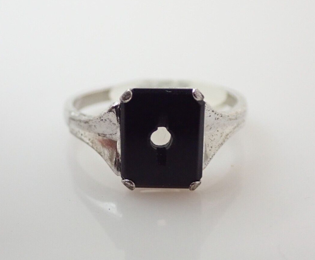 Vintage Art Deco Clark Coombs Signet Initial Emblem Onyx Sterling Band Ring NOS9