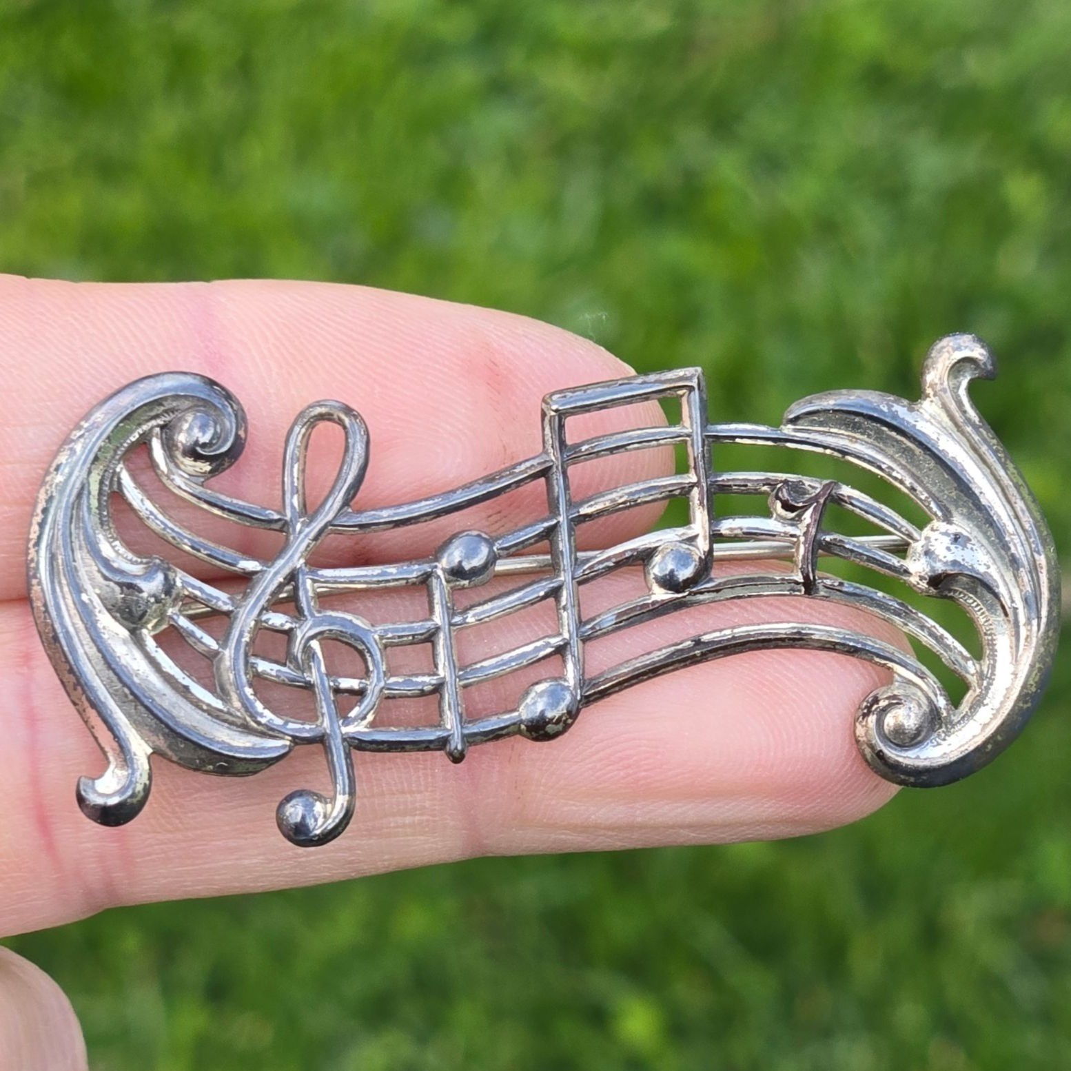 Antique Musical Notes Brooch Sterling silver Art Deco Jewelry Musician gift 5 g
