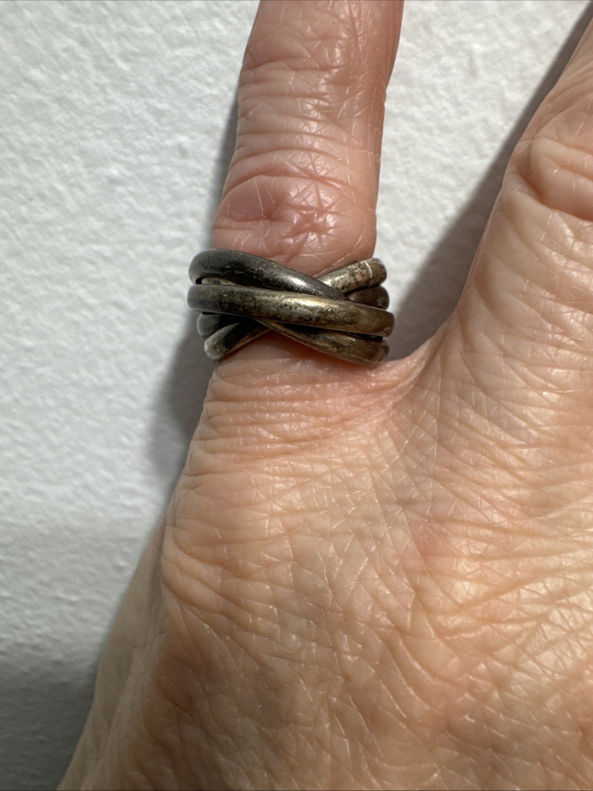 Vintage Chunky 5 Interlocking Sterling Silver Size 4.5 Band 8.6g Ring Tarnished