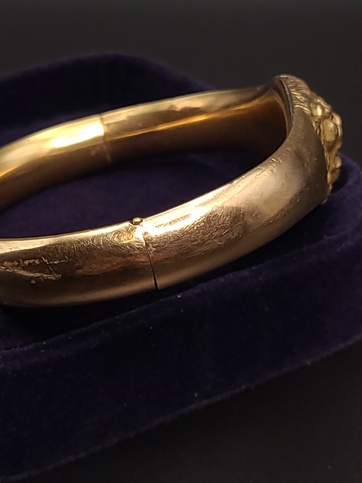 Antique Victorian Gold Filled Lion Head Bangle Bracelet Ruby Paste JMC