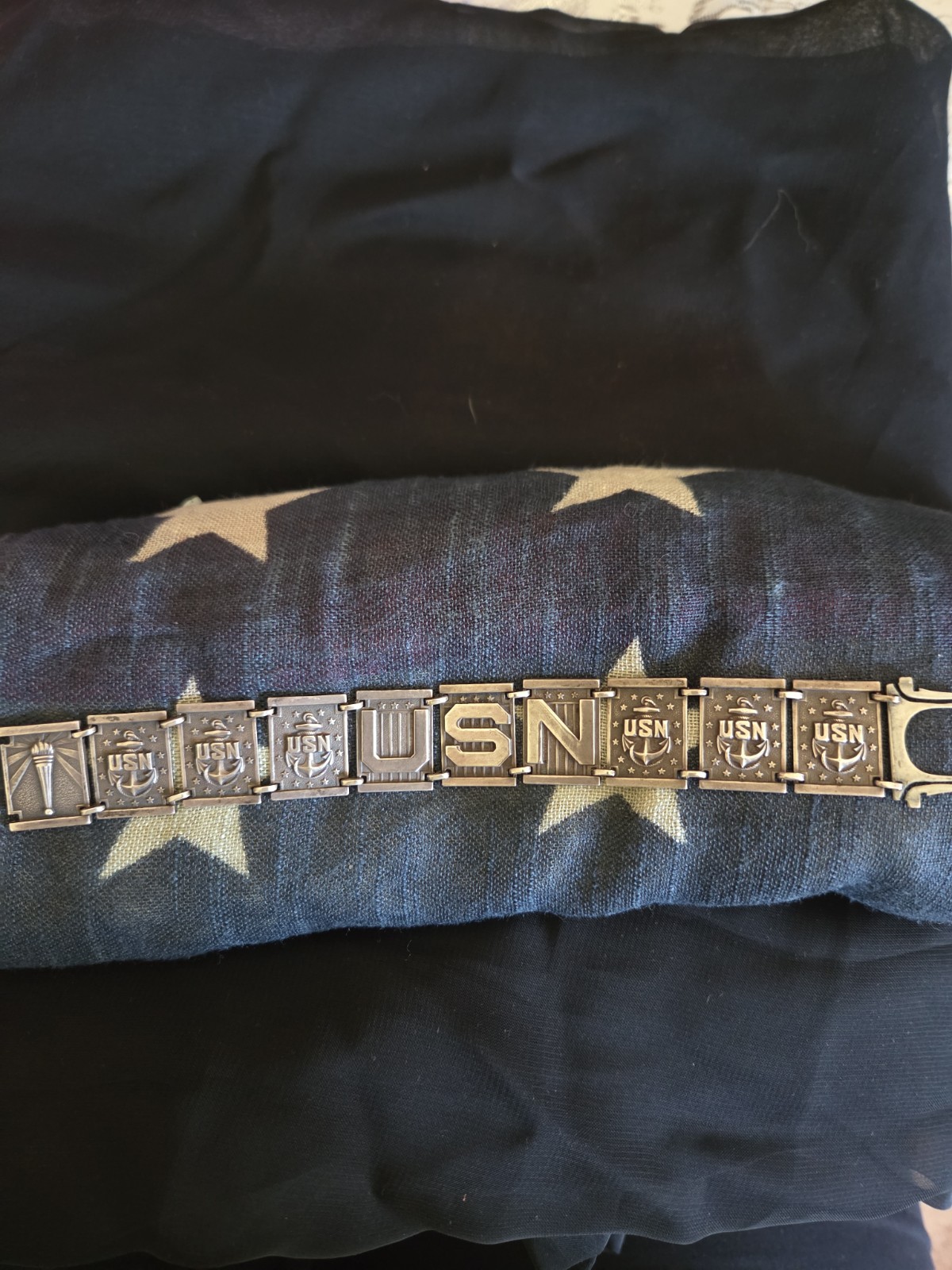 VINTAGE Great Patina WWII US Navy Sterling 7in Girl Friend Bracelet