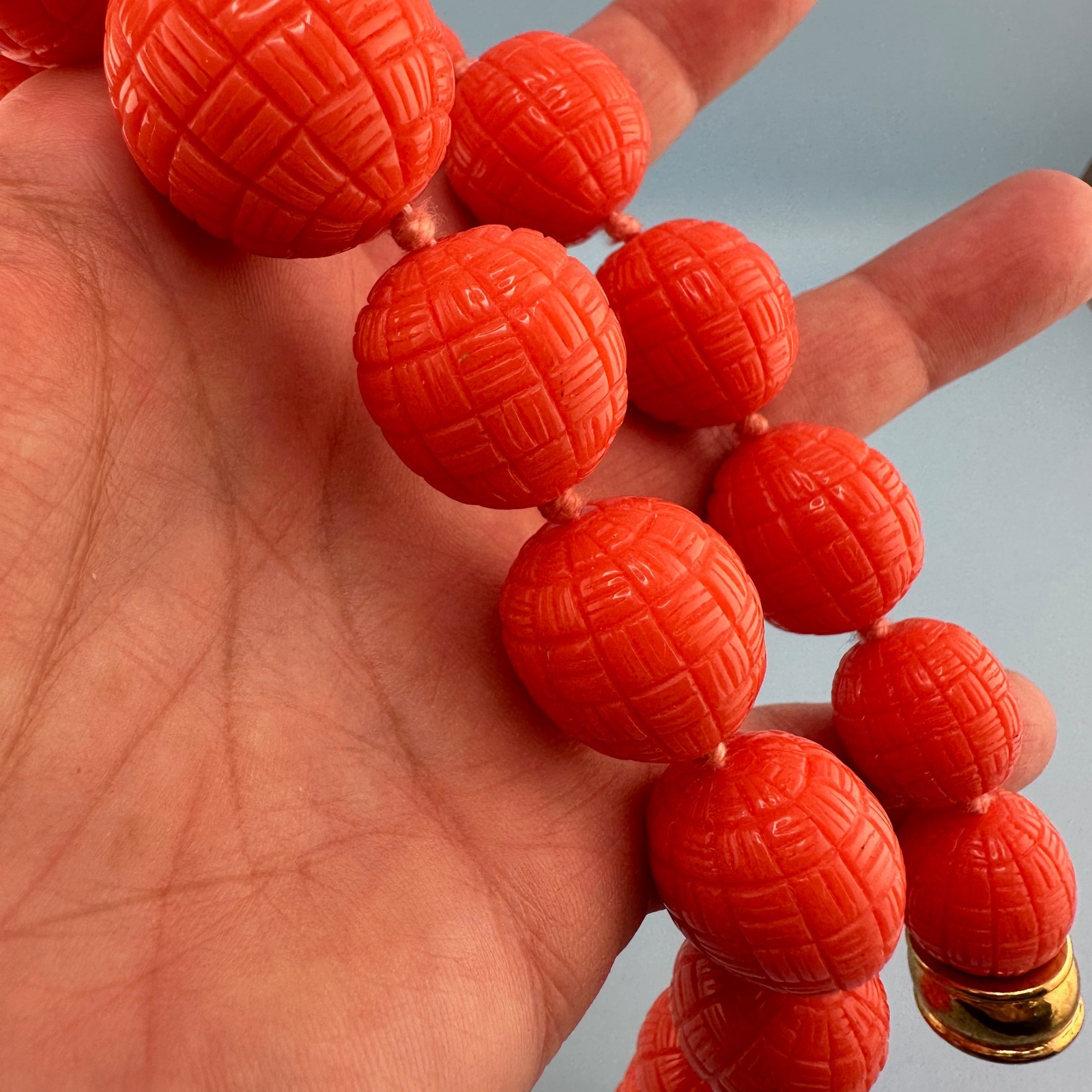 Vintage Chunky Orange Textured Bead Choker Collar Necklace Heavy Acrylic Retro