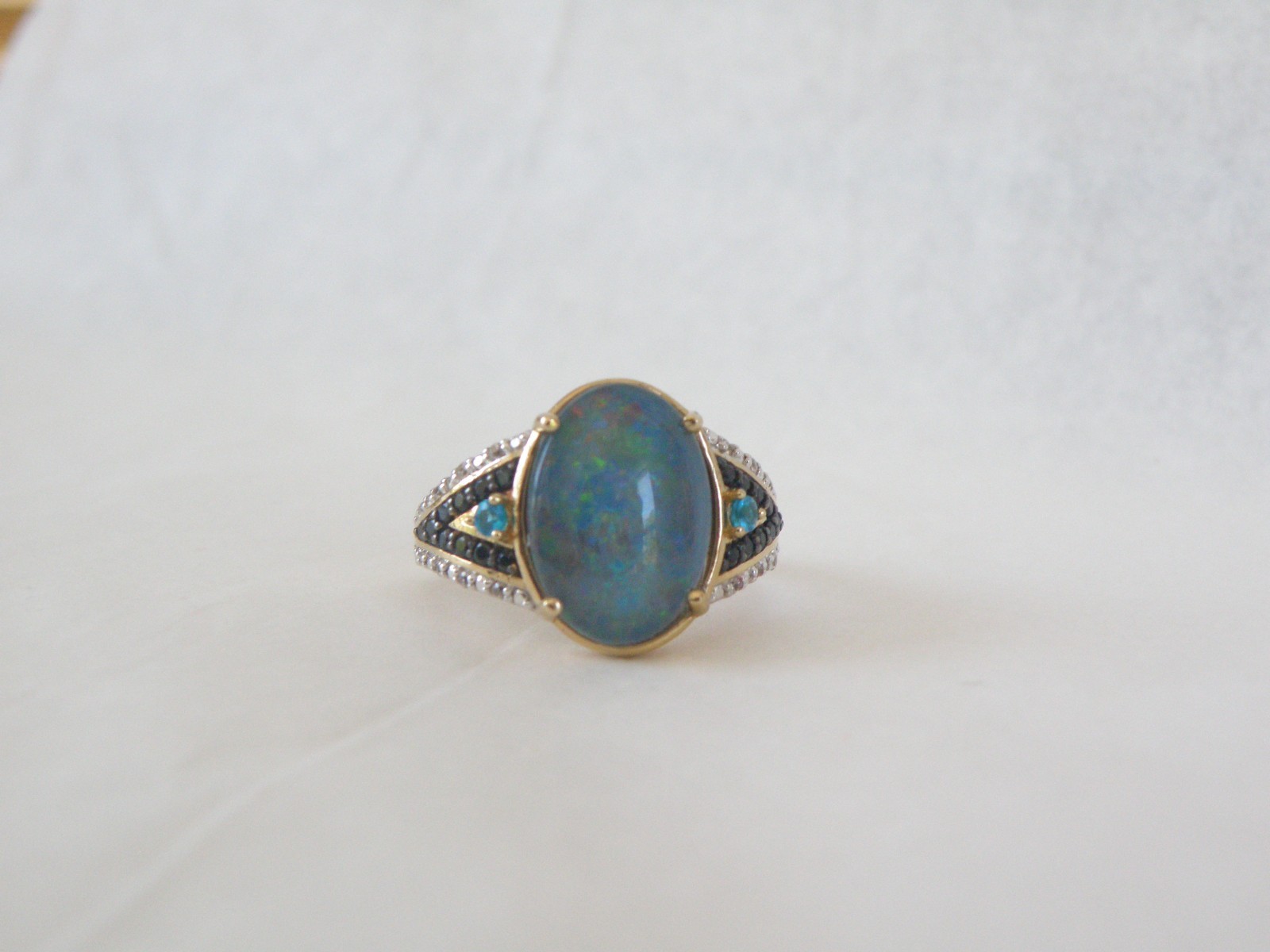 Sterling Silver 925 Gold Over Australian Opal Triplet Gemstone Ring Size 6