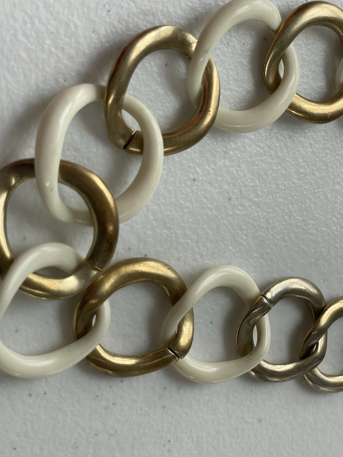 Vintage Monet Gold White Link Necklace Chunky Statement Chain Retro Modern
