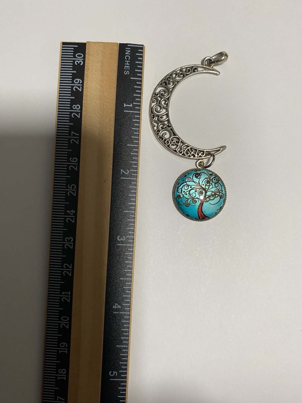 Vintage Crescent Moon With Tree Of Life Pendant, Silver Tone