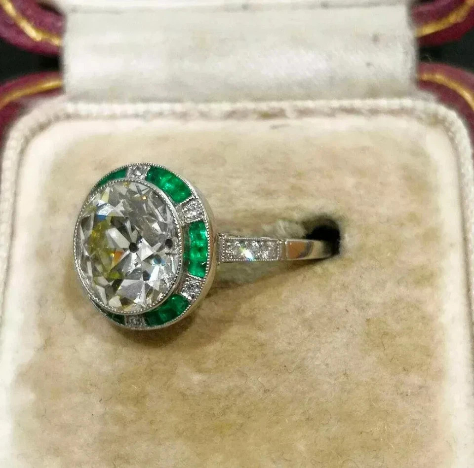 Art Deco Style Round Cut Lab Created Diamond 925 Silver Engagement Ring