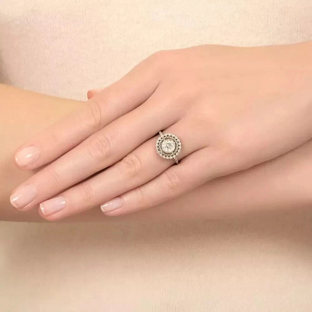 Art Deco Style Lab Created Diamond Engagement Wedding 14K White Gold Finish Ring