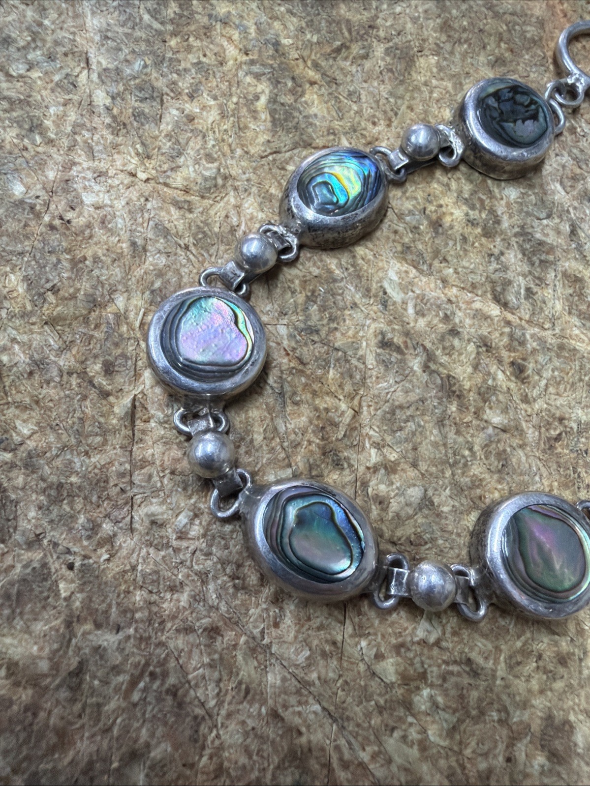 Vintage Rare Mexico 925 Sterling Silver Abolone Toggle Bracelet 30g