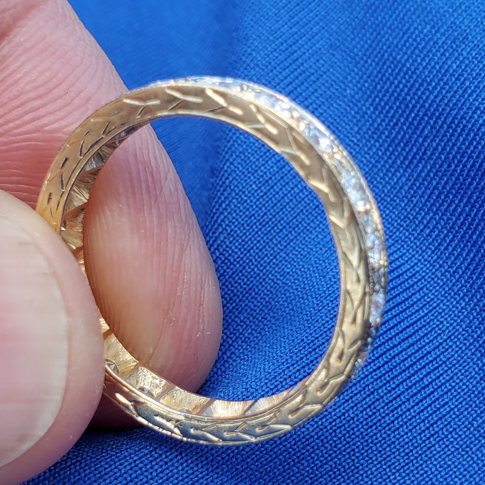 ORIGINAL EARTH MINED DIAMOND Deco Wedding Band SOLID 14K GOLD Eternity Ring 9.5