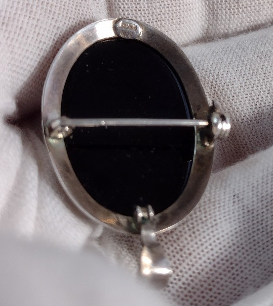 Cameo Sterling Silver 925 Italy Azure Agate Pendant Brooch 1121 NA Rare Hair