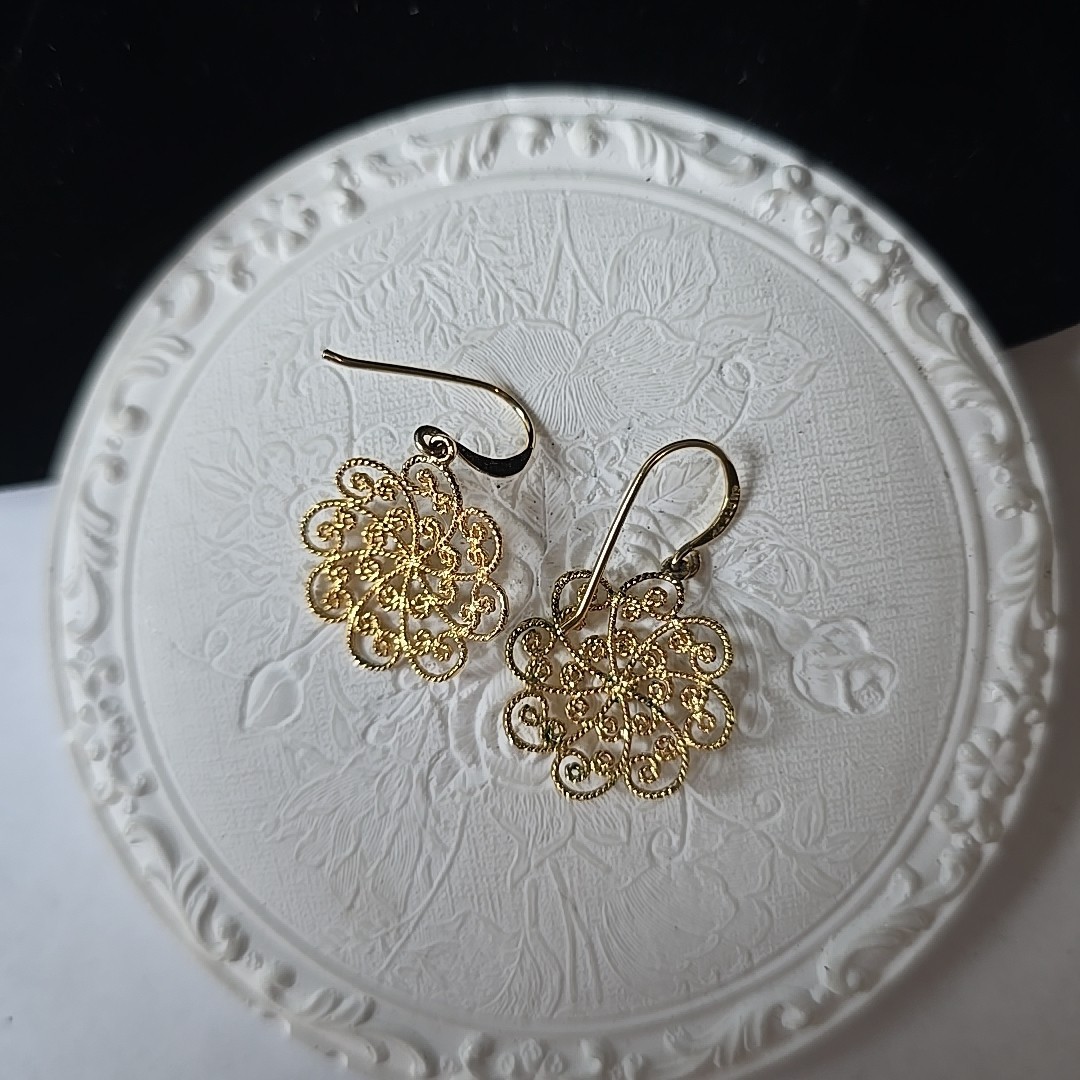 Vintage Sterling Silver Gold Over Filigree Dangle Hook Earrings