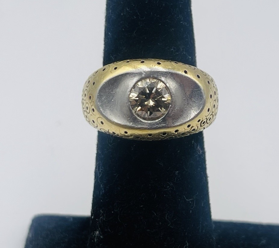Pedro Boregaard 18k Gold & Platinum Fancy Color Brown Diamond Ring Size 5