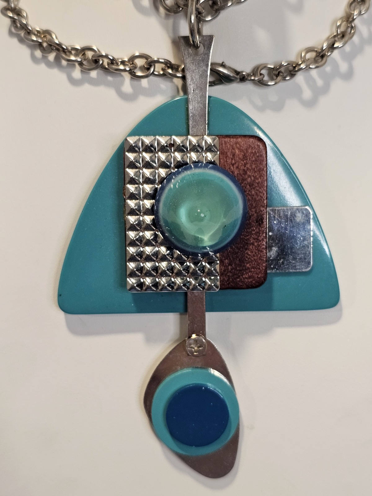 Modernist Abstract artisan pendant necklace turquoise color
