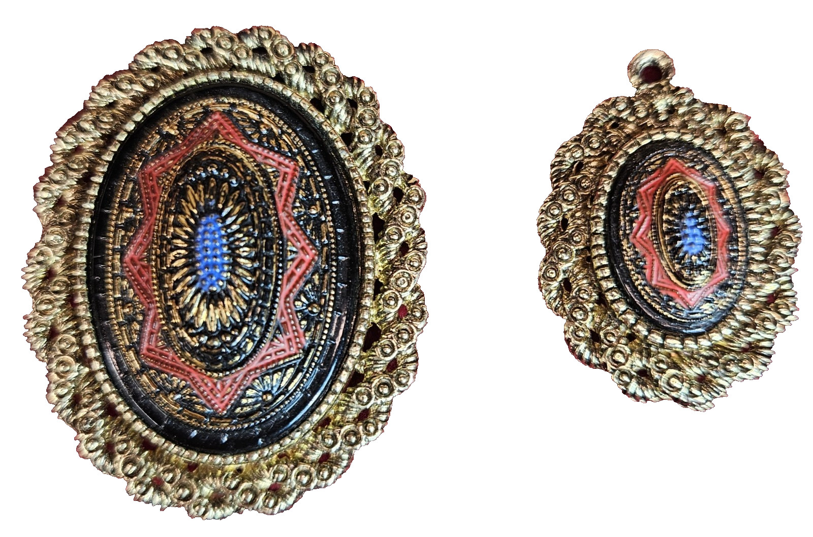 Vintage Sarah Coventry Vibrant Necklace Pendant & Matching Brooch Gold Tone