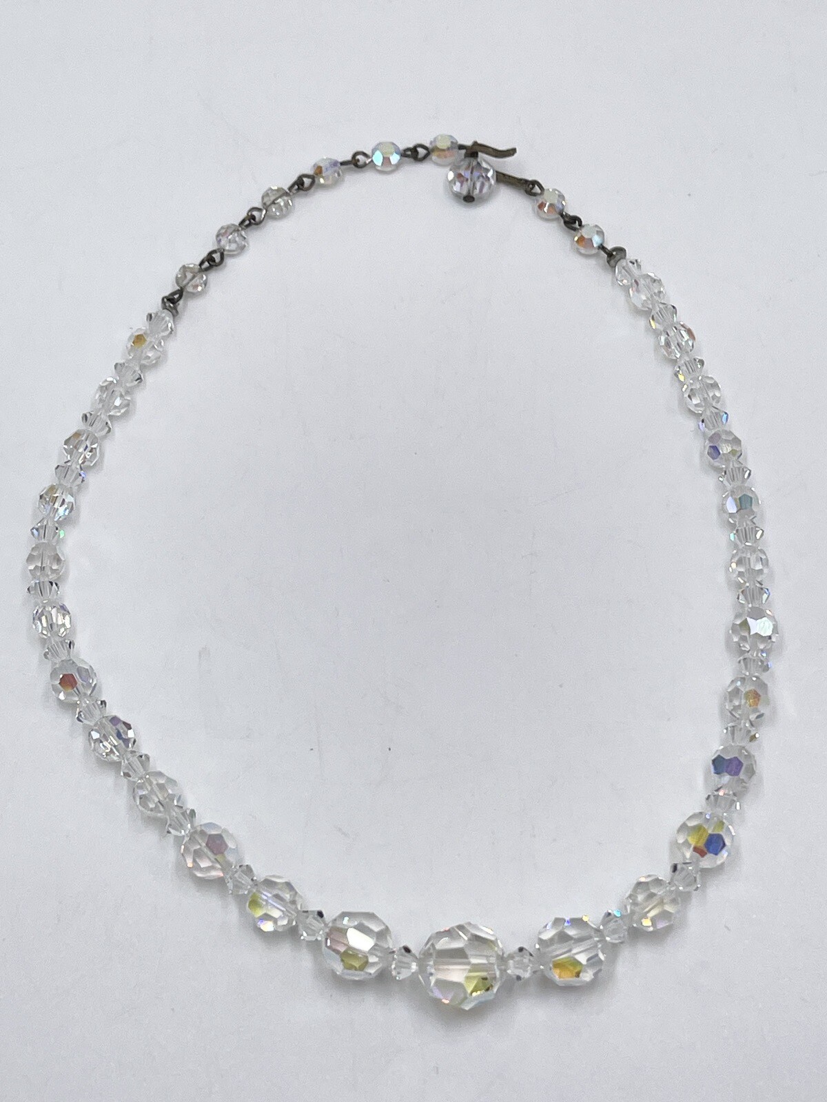 Vintage Necklace Crystal Aurora Borealis Single Strand 14 inch