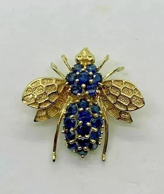 1.50Ct Round Cut Blue Sapphire Bee Brooch Pin & Pendant 14K Yellow Gold Plated