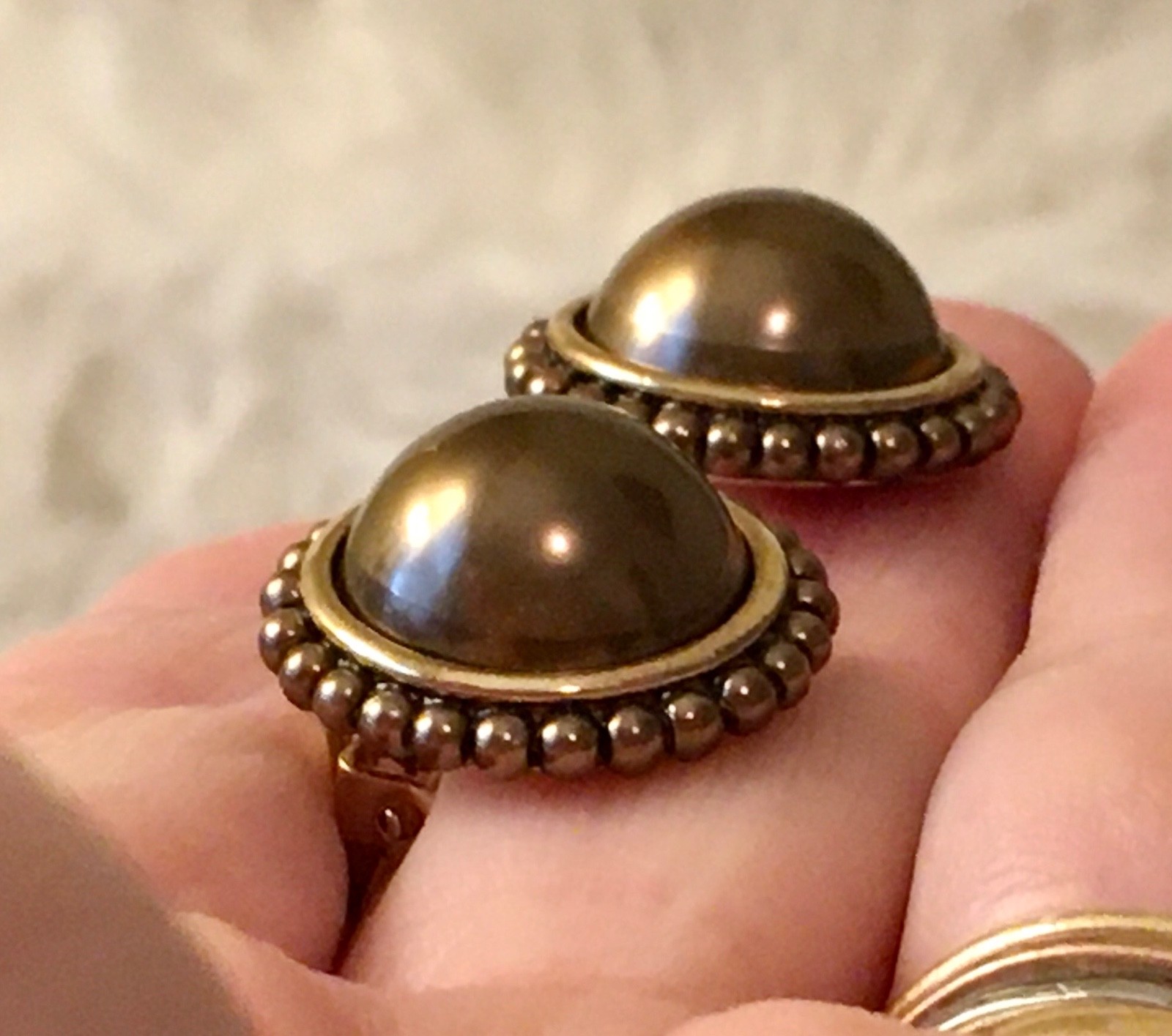 Carolee Bronze Color Cabochn New Old Stock Earrings Clip On