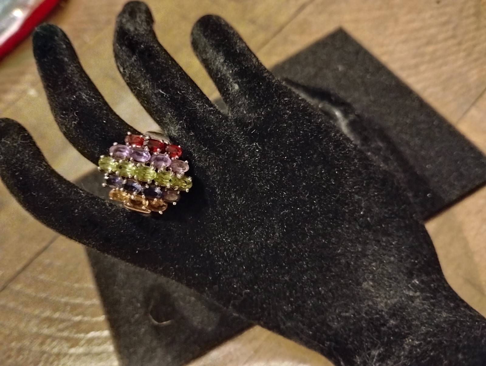 Vintage Ring Sterling Silver Rainbow Multi Gemstone Gem Sapphire/Peridot/Citrine