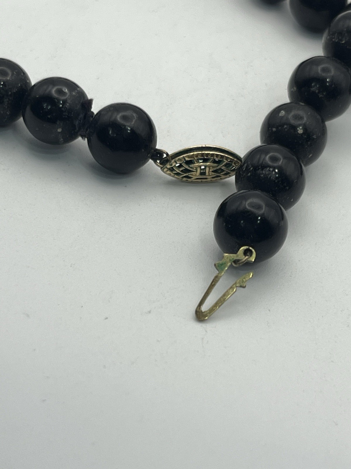 Gold filled Chinese cloisonné flower beaded black vintage necklace