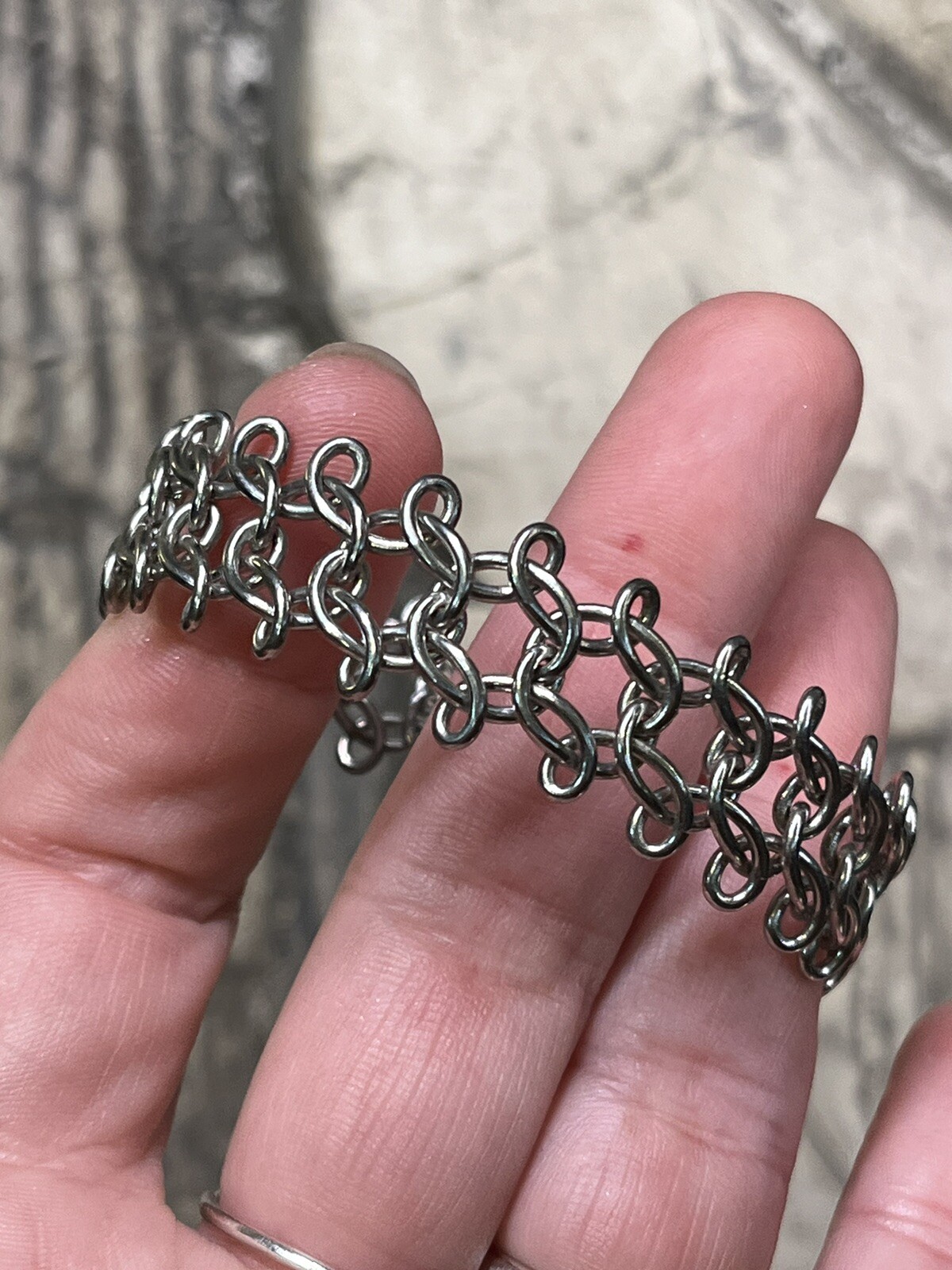 Vintage Silver Tone Chain Linked Cuff Bracelet -Fashion Jewelry -Teen Or Adult