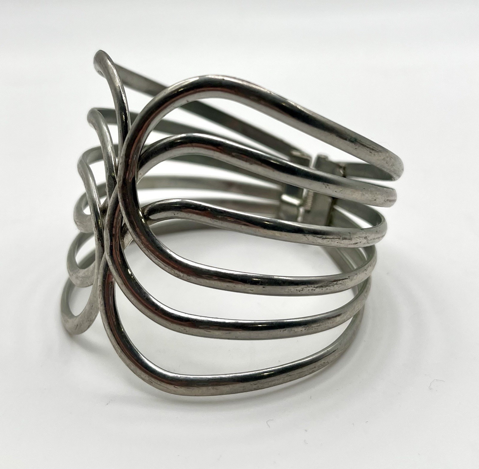 Modernist Gunmetal Abstract Loop Pendant Necklace & Statement Cuff Bracelet Set