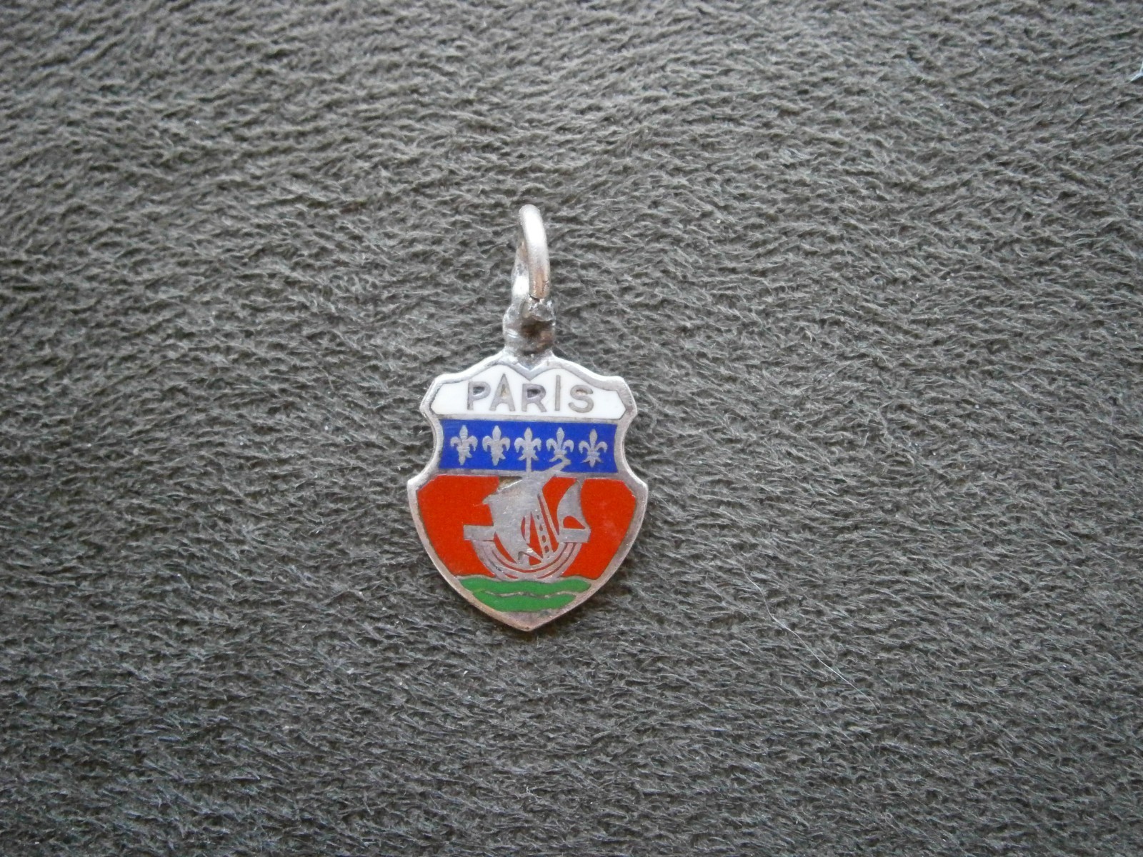 Paris France Vintage 800 Silver Enamel Travel Shield Bracelet Charm 1.4g FLAW