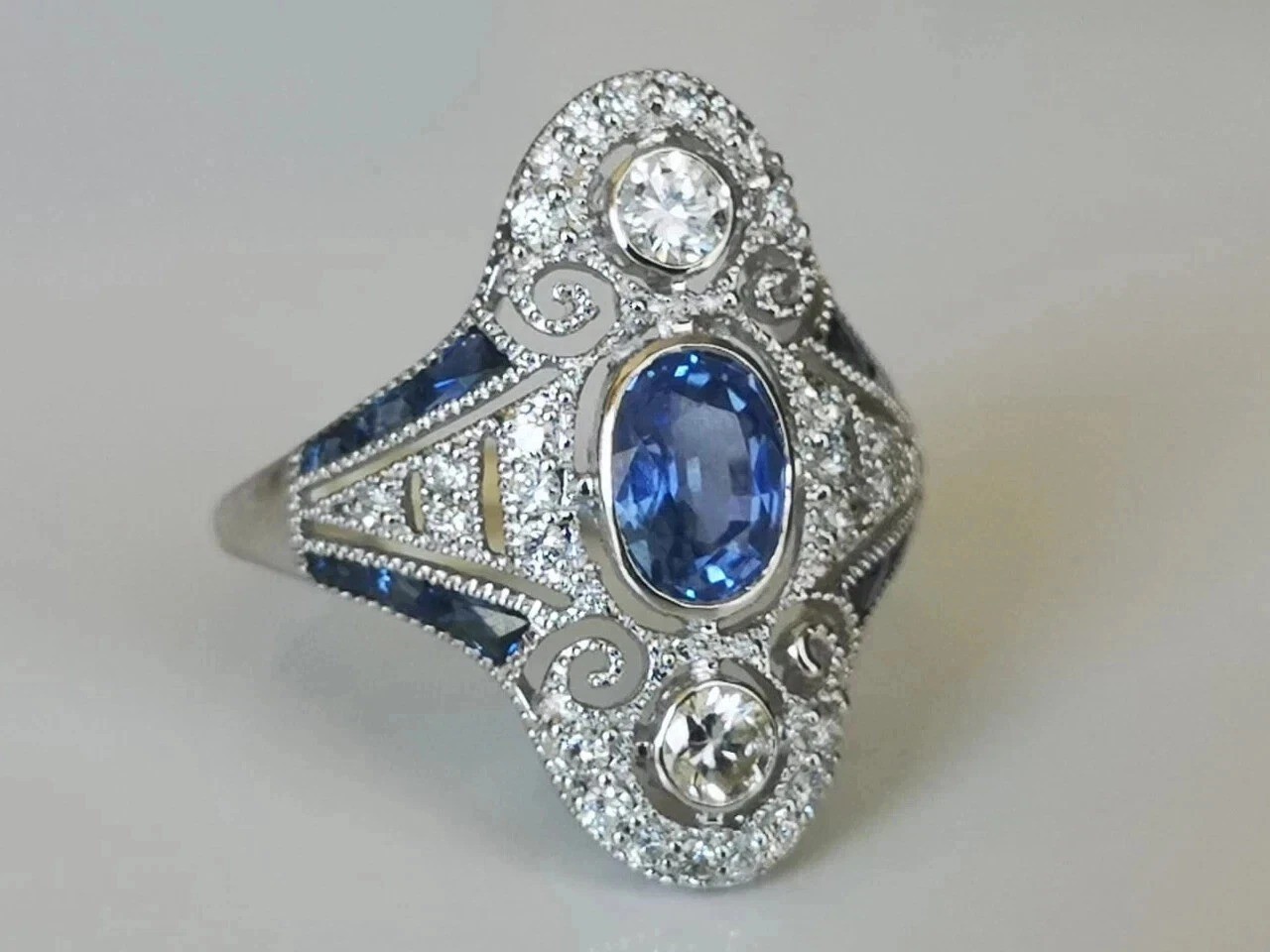 Art Deco Style 2.70Ct Lab Created Diamond Engagement Ring 14K White Gold Finish