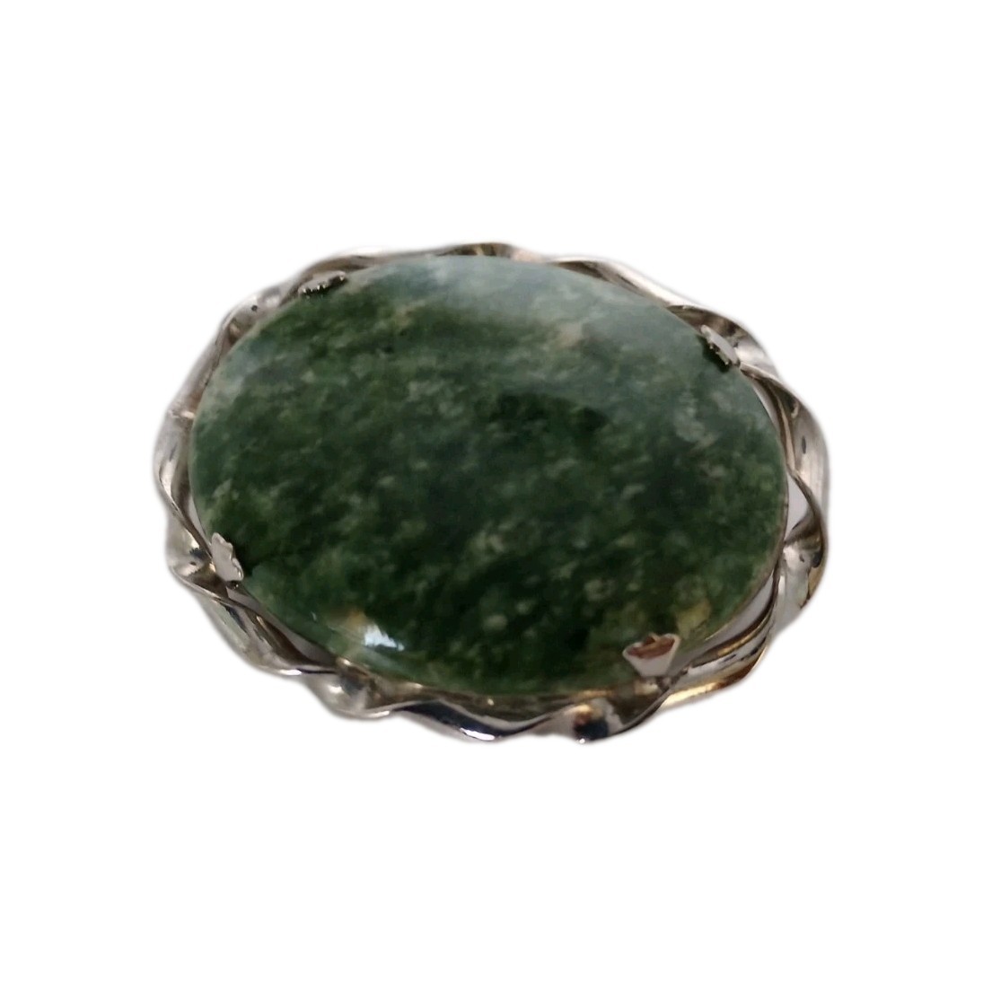 Vintage Green Stone Brooch Silver Tone Pin Victorian Style 1 3/4 by 1 1/4 in