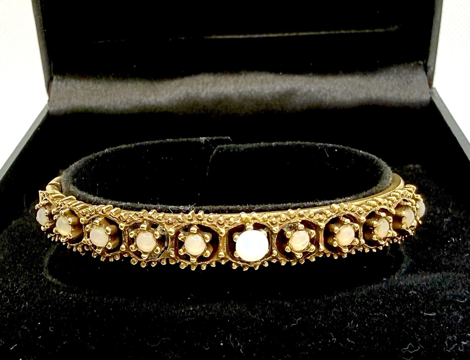 Gold Plated Victorian Bangle Bracelet Opals 6.75