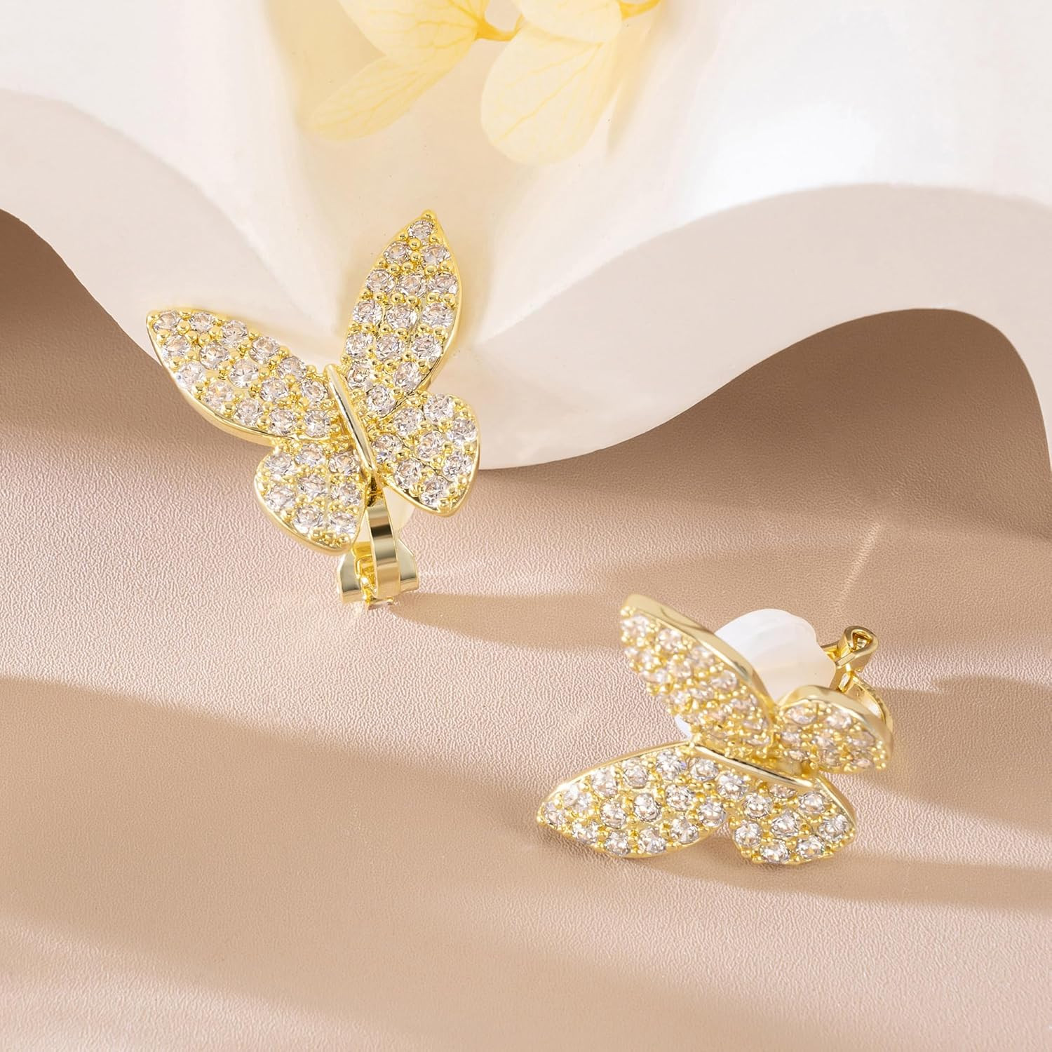Clip on Earrings Not Pierced Vintage Style Statement Butterfly Earrings Stud Sil
