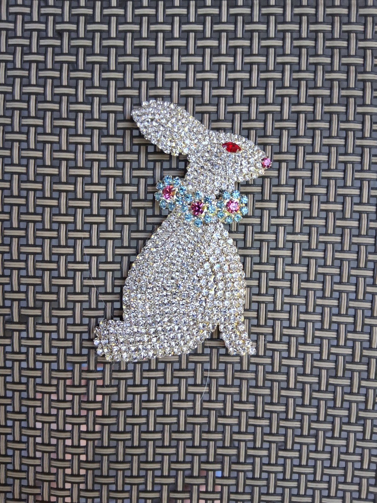 Beautiful Huge Rhinestone Bunny Brooch with Beaded Decorative Bag Vintage