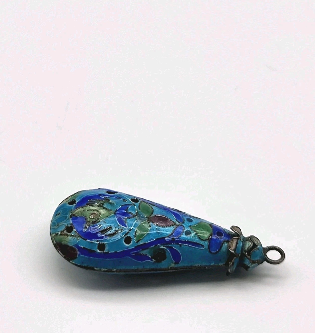 Beautiful Blue Enamel Cloissone pierced pendant Silver Chinese Export estate