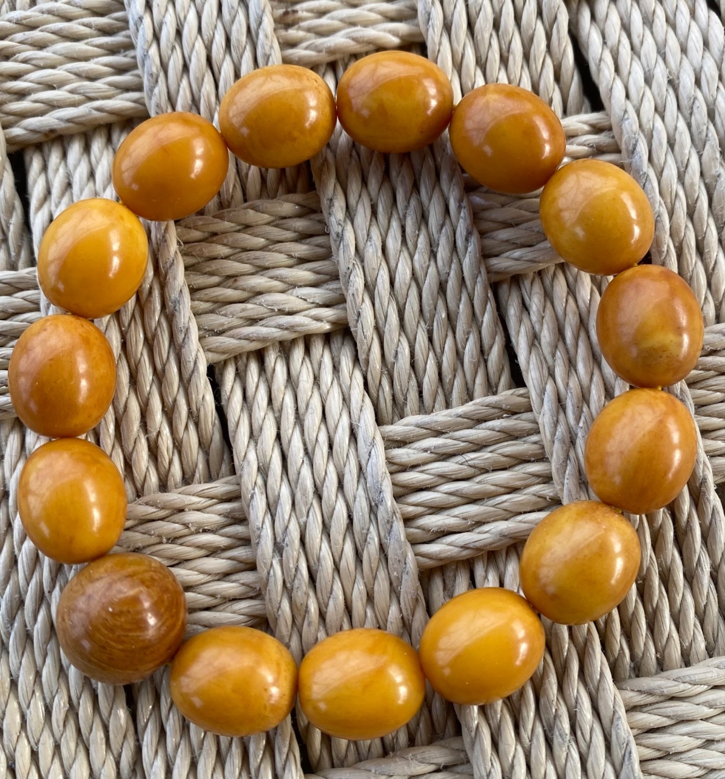 Vintage Baltic Amber Bracelet Ancient Pressed Amber Beads 18.7 grams