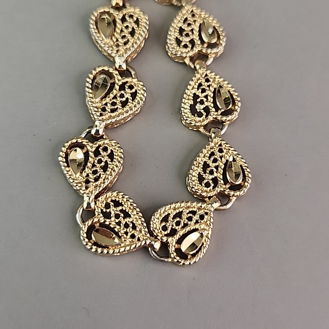 Vintage Heart Chain Bracelet Filigree Openwork 1cm Gold Tone 6.5″