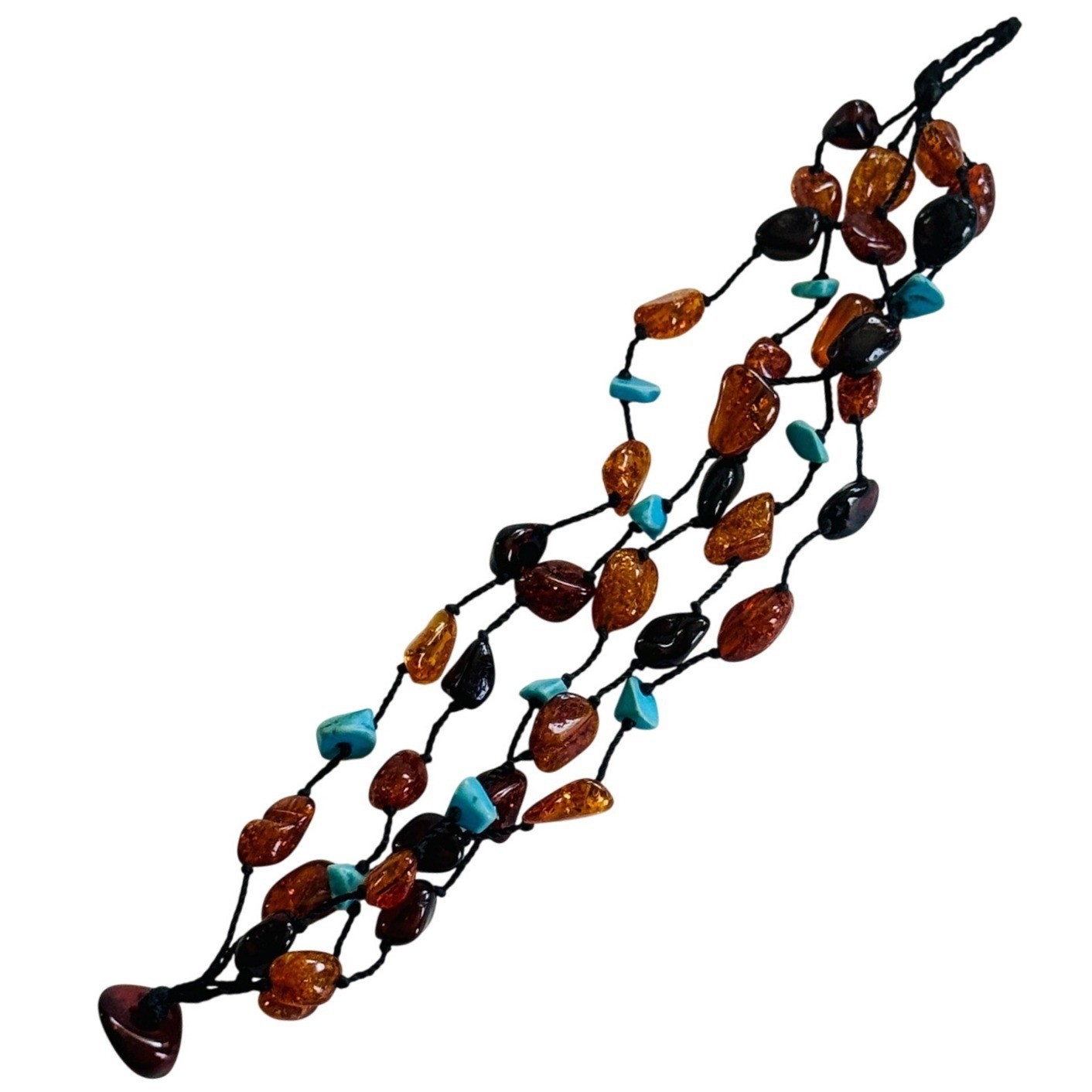 Baltic Amber Turquoise Bracelet multi strand BOHO Genuine Natural Beads 6.5″L