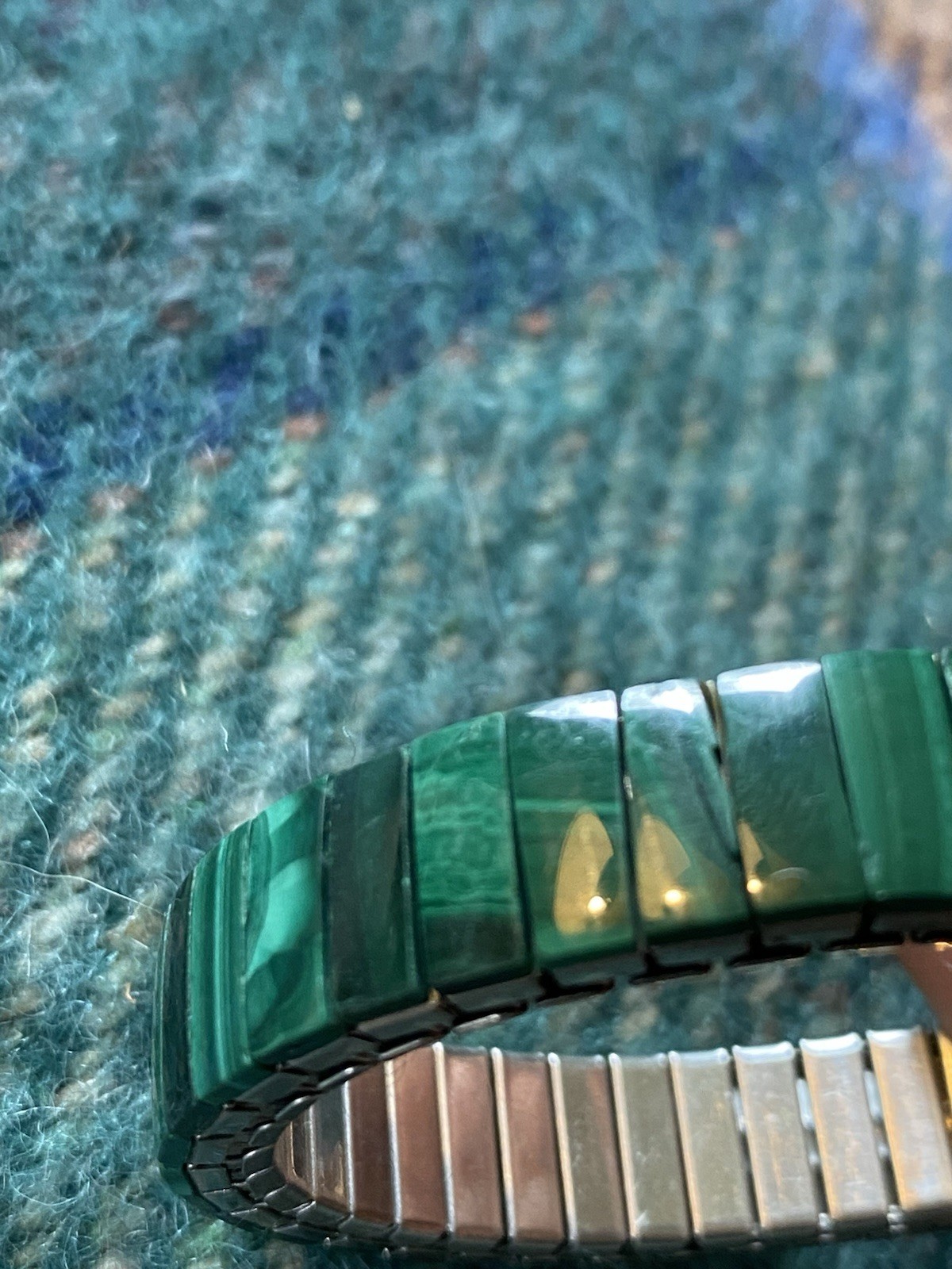 Malachite Inlay Stretch Bracelet Stainless Steel OSFA Western Native Green Stone