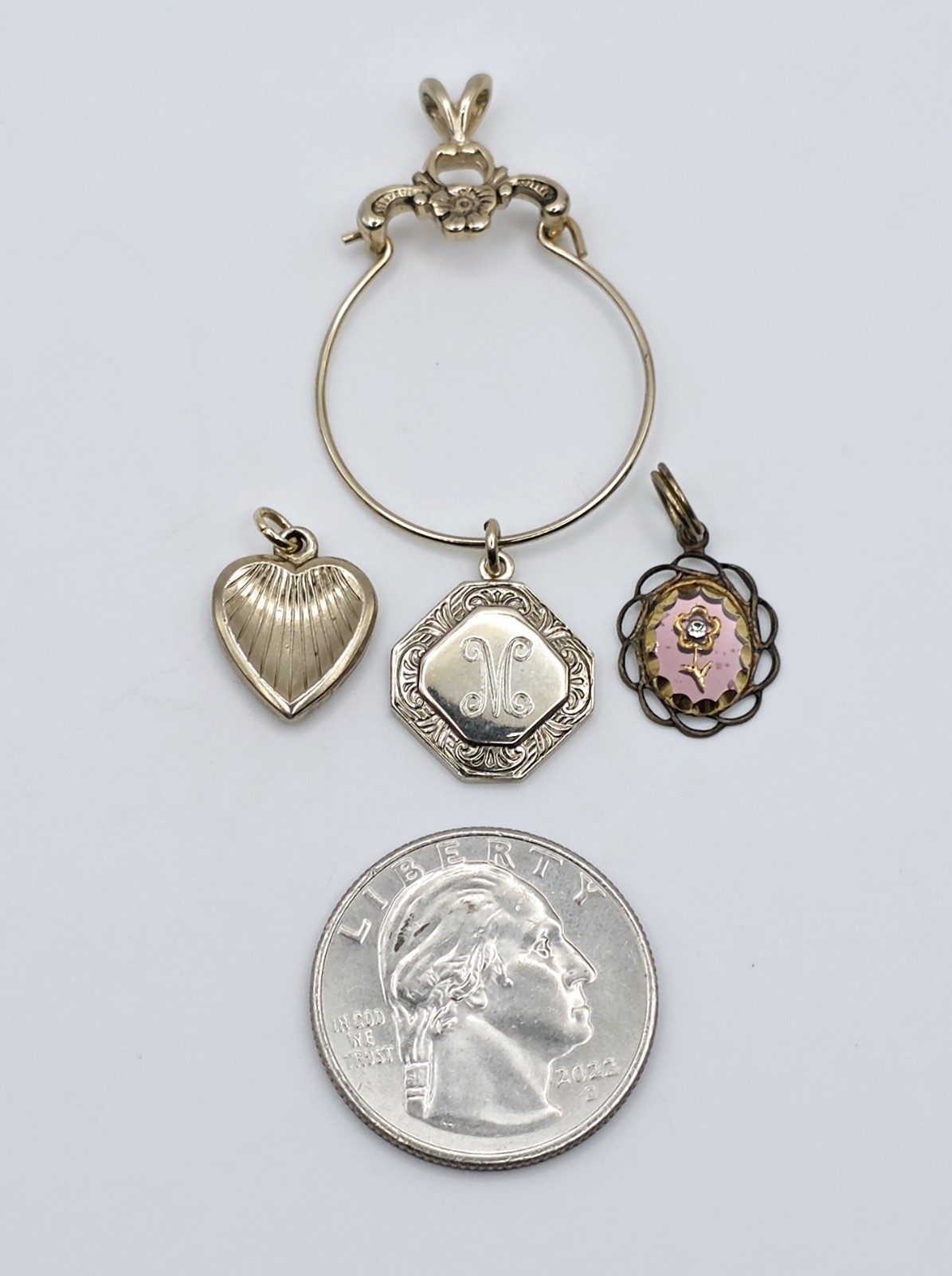 Vintage Pendant Charm Lot 9pc Gold Filled Plated Art Nouveau Victorian Monogram