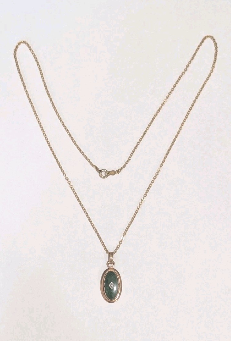 Vintage Designer CACO 1/20 12K GF Genuine Jade Diamond Chip 18″ Necklace