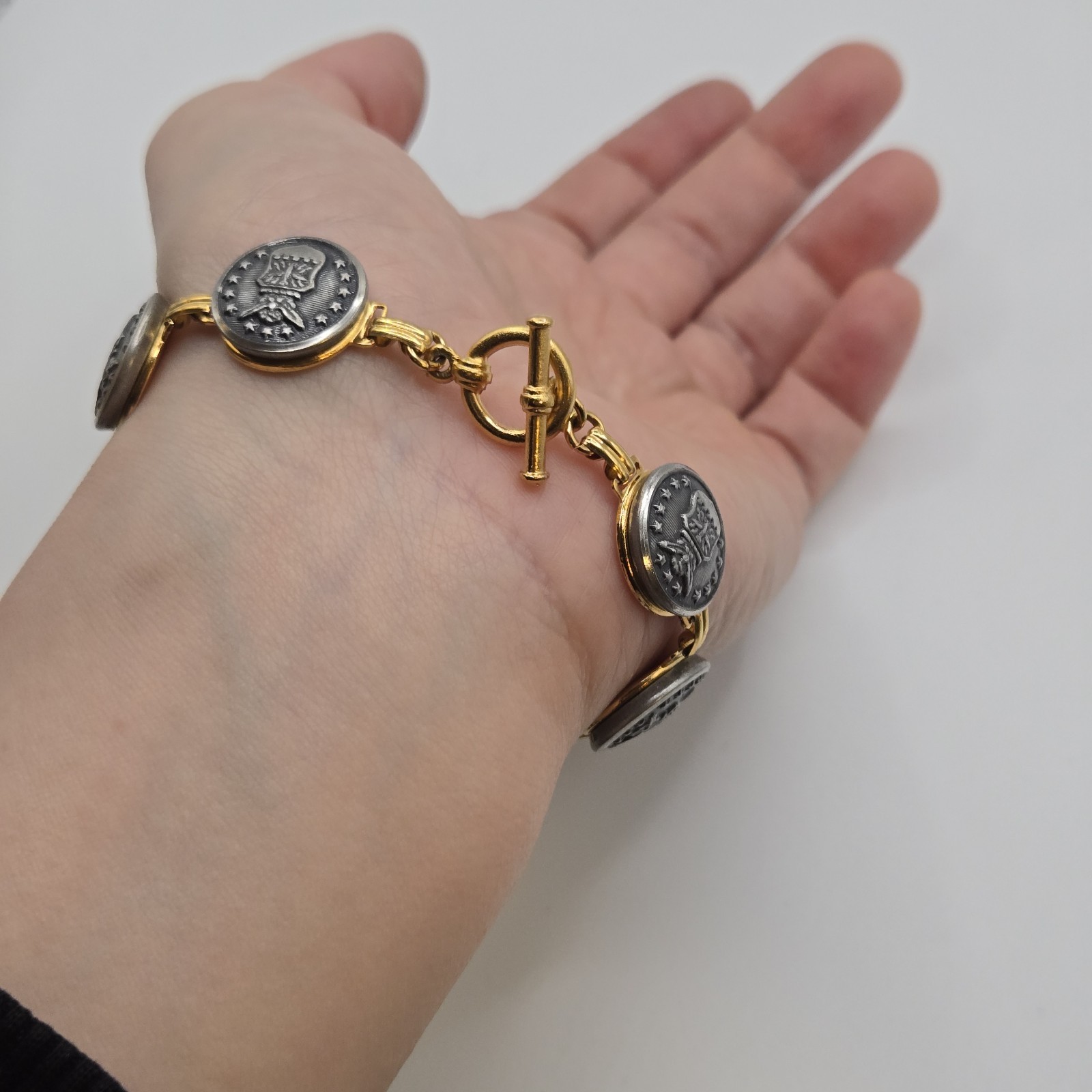 Vintage USA Military Mess Dress Buttons Link Bracelet and Stud Earrings SET