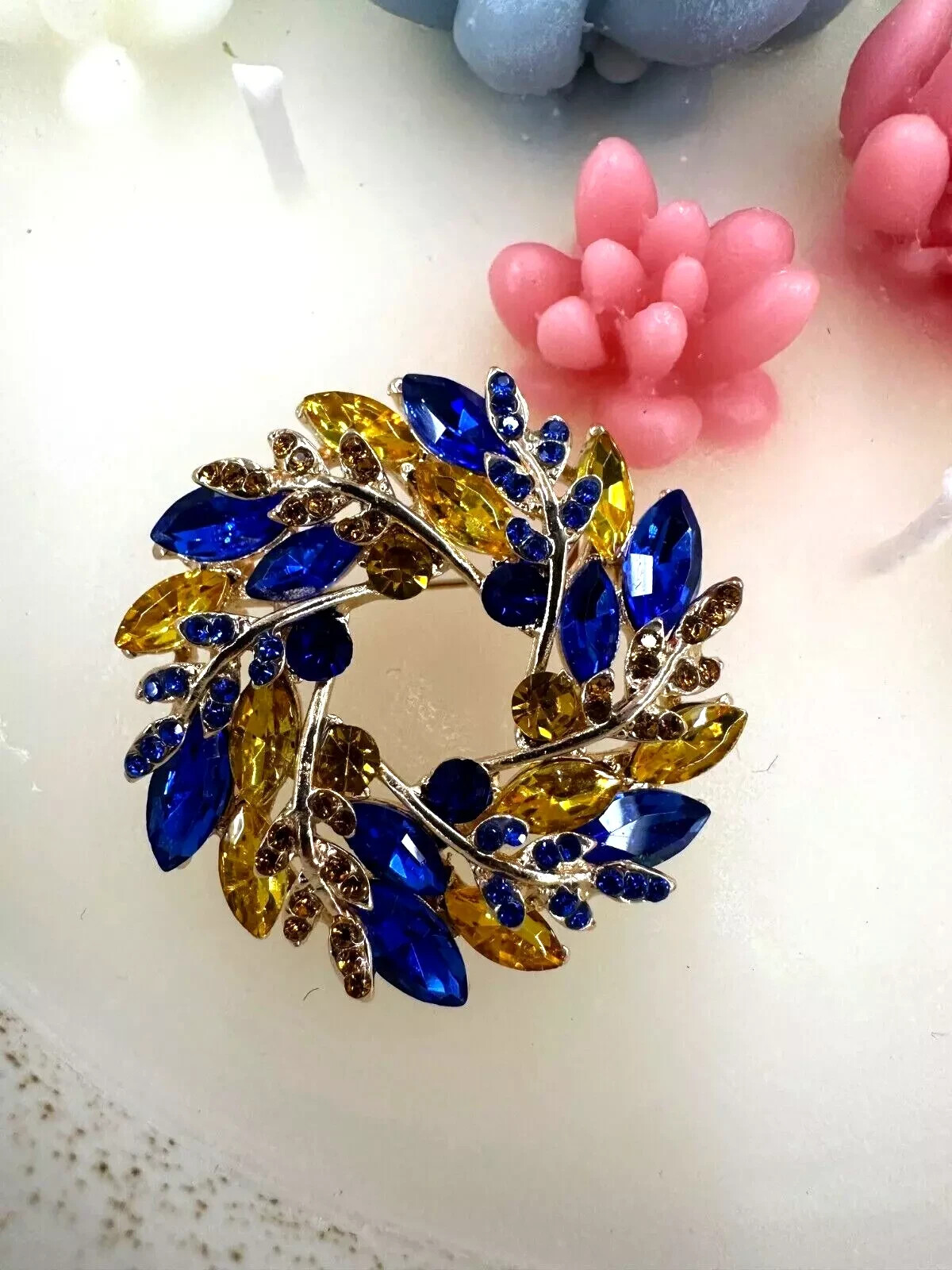 New Ukrainian Easter Wreath Rhinestone Brooch, Wheat Pin, Easter Gift For Her