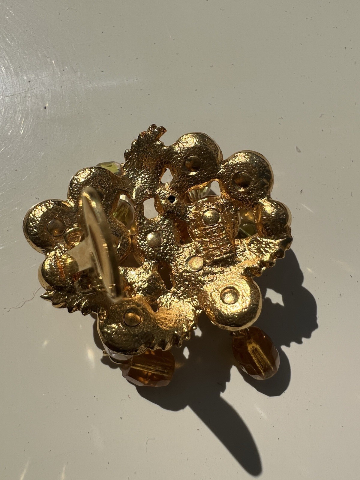 Vtg Clip Cluster Czech Amber Faceted Glass Gold Tone Earrings