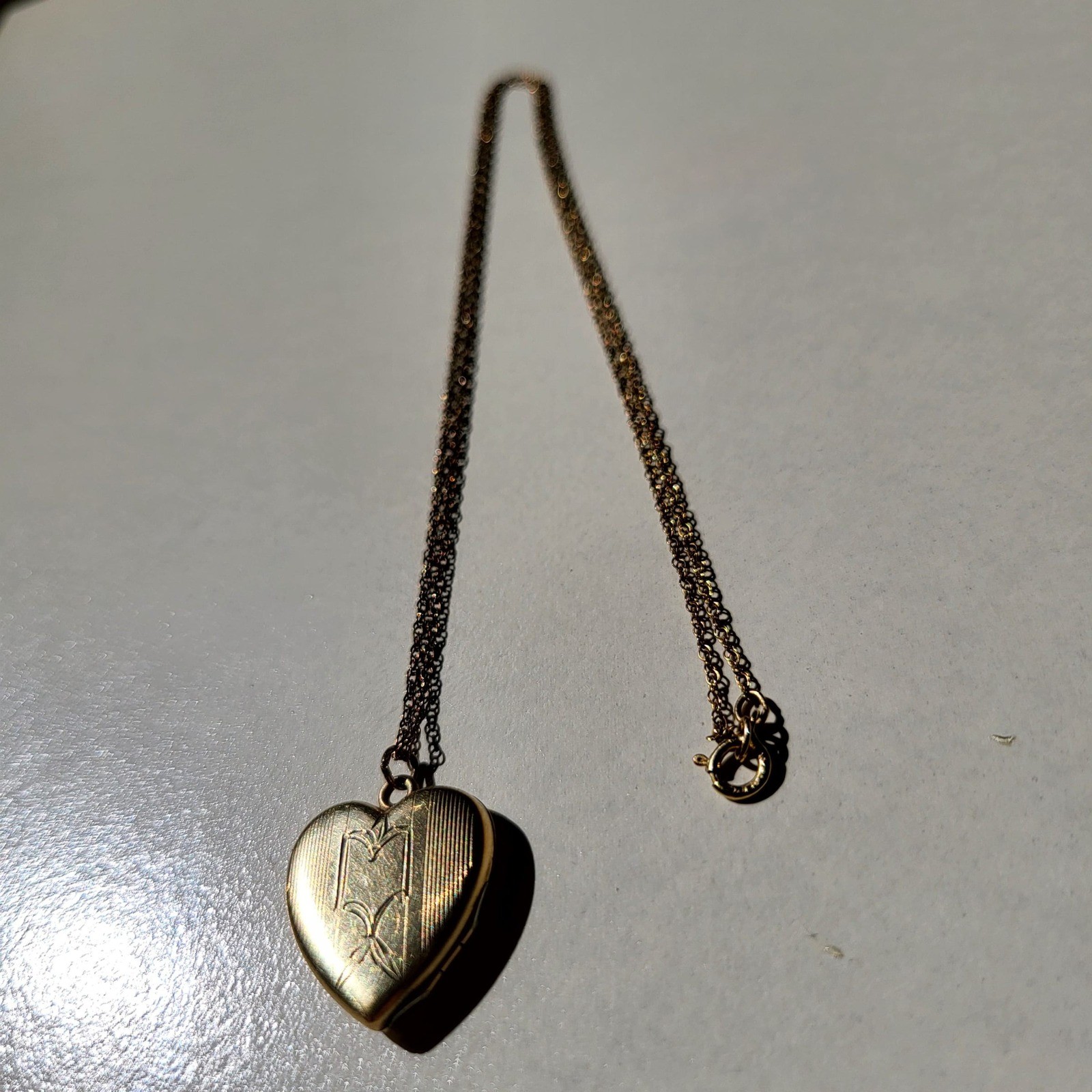 14K Gold Filled Heart Locket Necklace Vintage Engraved Etched Floral