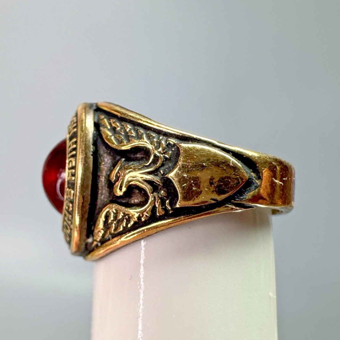 Vtg Class Ring Charm Gold Filled 12K GF Red Stone PLYMOUTH-WHITEMARSH HS PA