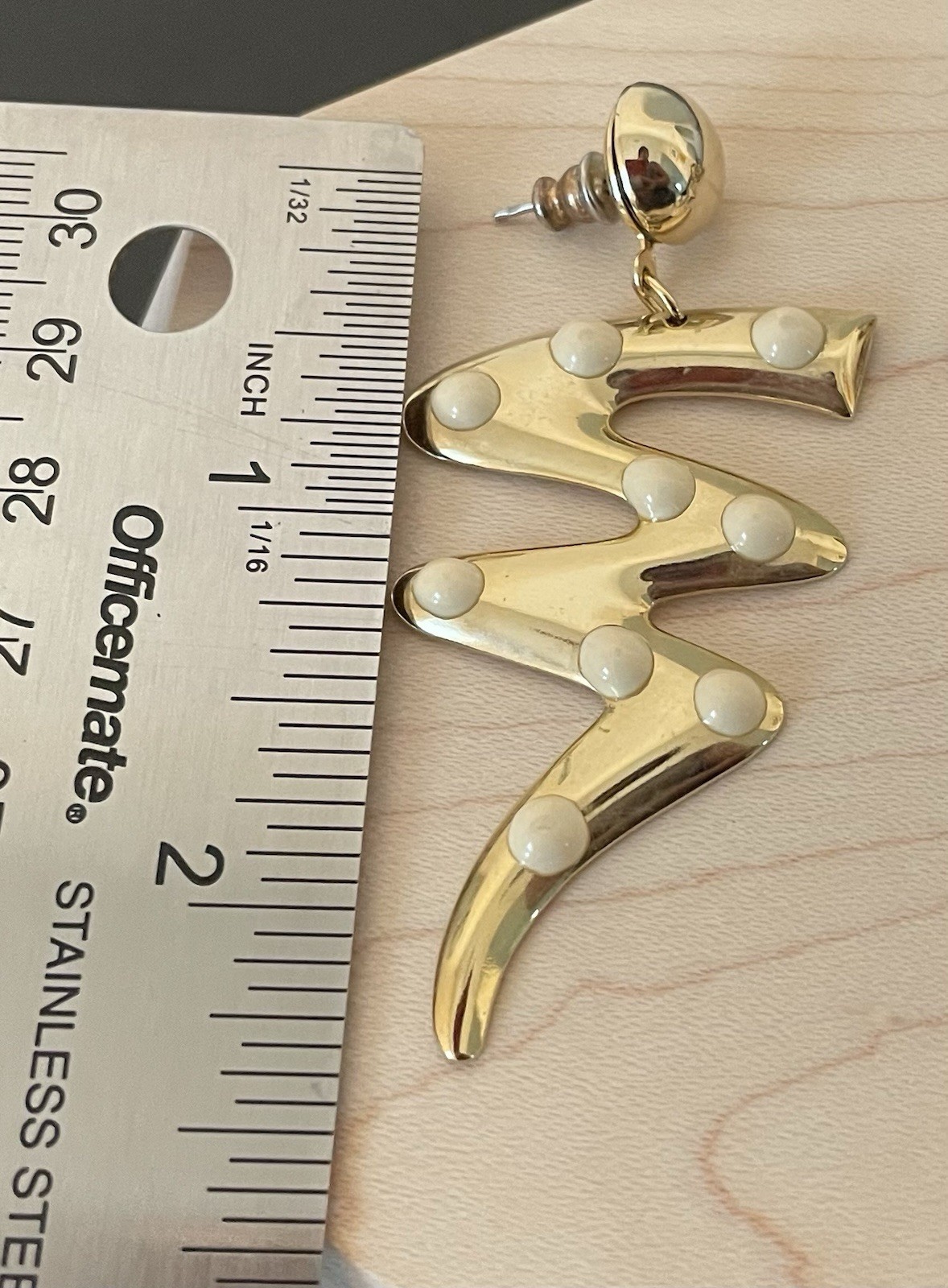 Glam 80’s Flashy Lightning Bolt Dot Goldtone Earrings Pierced