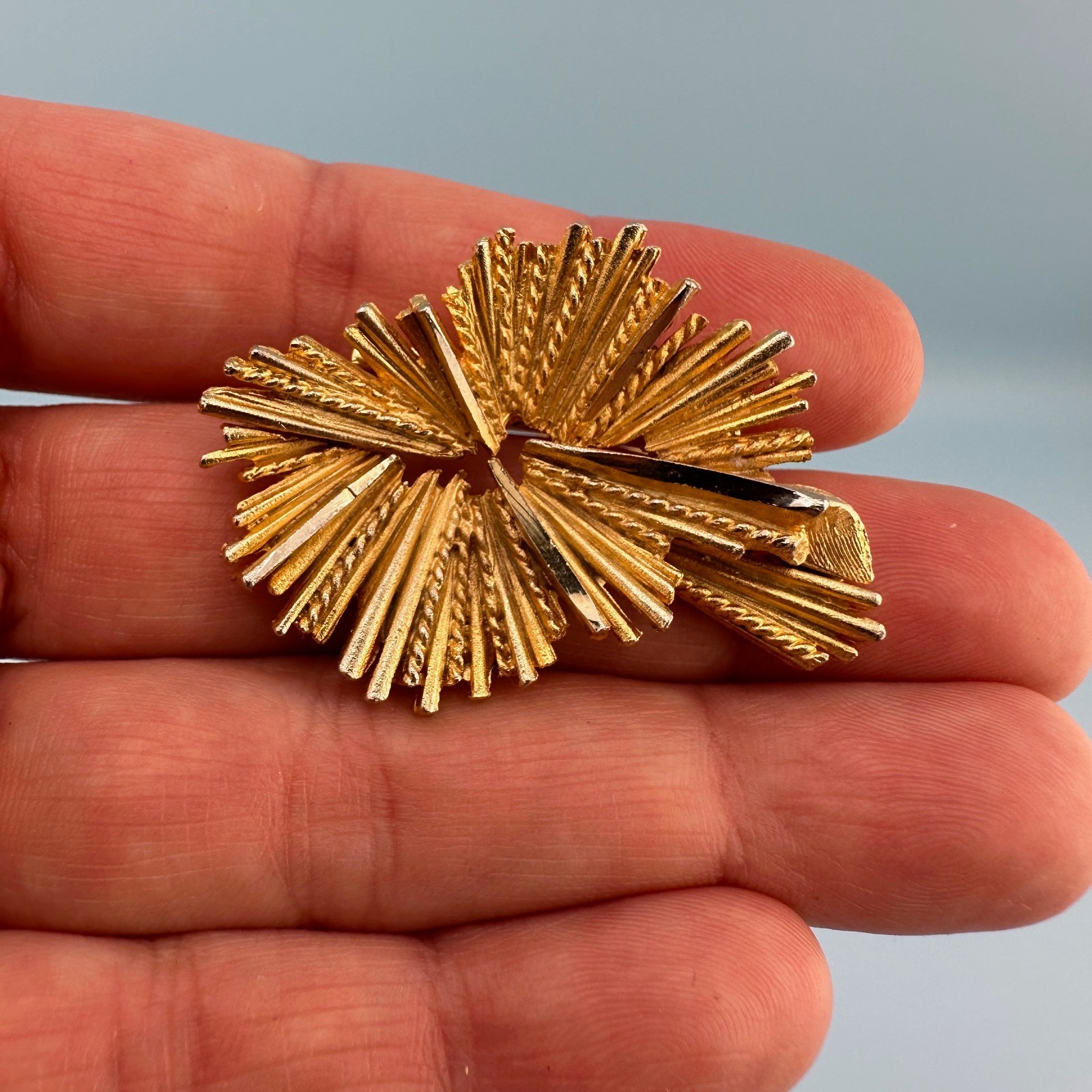 Vintage Designer Brooch Lot Gold Tone Textured Brushed Leaf Wishbone Signed