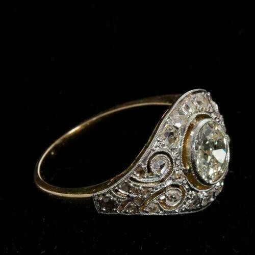 Art Deco Style Round Lab-Created Diamond Wedding 14K Yellow Gold FN Women’s Ring