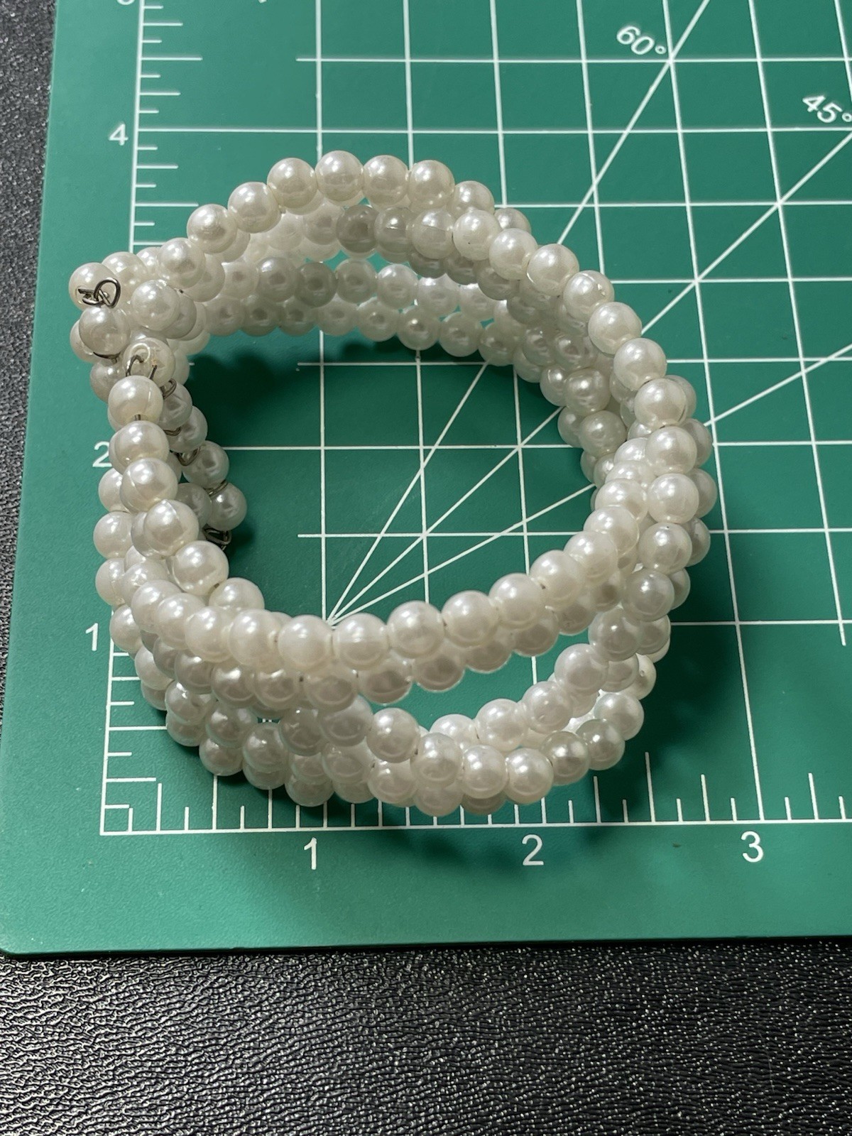 Vintage Faux Pearl Beaded 1.5” Wide Cuff Wrap Bracelet